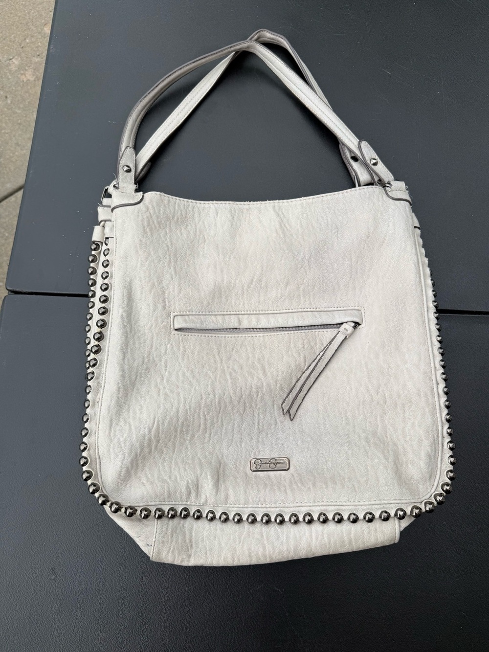 Jessica Simpson White Stud-Trim Shoulder Bag